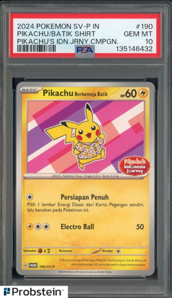 2024 Pokemon SV-P Pikachu Indonesia Batik Shirt #190 PSA 10 GEM MINT - Image 1