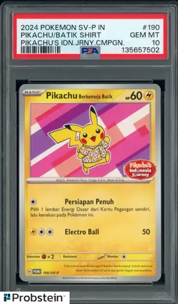 2024 Pokemon SV-P Pikachu Indonesia Batik Shirt #190 PSA 10 GEM MINT - Image 1