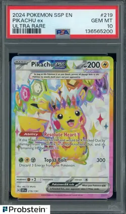 2024 Pokemon SSP EN Ultra Rare #219 Pikachu ex PSA 10 GEM MINT - Image 1