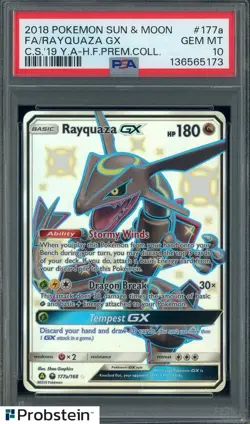 2018 Pokemon Hidden Fates Premium Collection #177a FA Rayquaza GX EN PSA 10 - Image 1