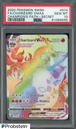 #1 2020 Pokemon SWSH Champion's Patch Secret #074 FA Charizard VMAX PSA 10 - Image 1