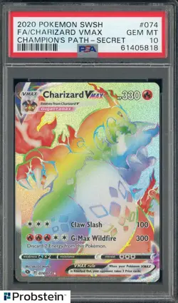 #2 2020 Pokemon SWSH Champion's Patch Secret #074 FA Charizard VMAX PSA 10 - Image 1