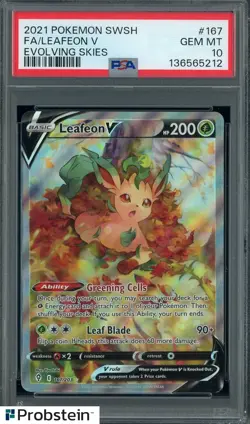 2021 Pokemon SWSH Evolving Skies #167 FA Leafeon V PSA 10 GEM MINT - Image 1