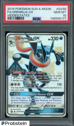 2019 Pokemon S & M Hidden Fates #SV56 Greninja Gx FA PSA 10 GEM MINT - Image 1