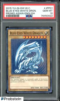 2015 Yu-Gi-Oh! W.C. Promo Asian-English JPP001 Blue-Eyes White Dragon PSA 10 - Image 1