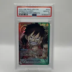 2022 ONE PIECE OP01-ROMANCE DAWN ALTERNATE ART-ERRATA MONKEY D. LUFFY PSA 10 - Image 1