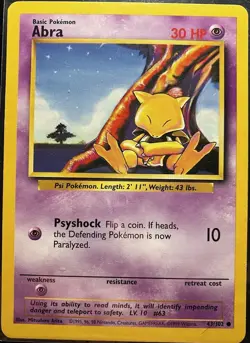 Pokemon TCG Abra 43/102 BASE SET SHADOWLESS Non-Holo Vintage Card - Image 1