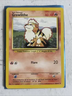 4TH PRINT Pokemon TCG Growlithe 28/102 4th Print base Set 1999-2000 HP - Image 1