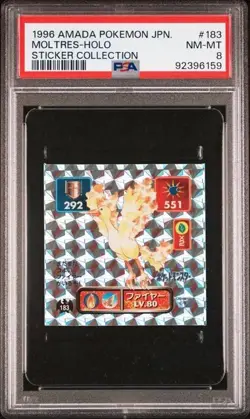 PSA 8 1996 moltres holo sticker 183 - AMADA POKEMON JPN rare vintage - Image 1