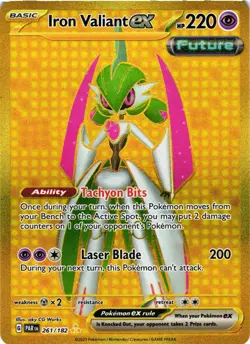 Pokemon TCG Iron Valiant ex Gold Hyper Rare 261/182 Paradox Rift NM - Image 1