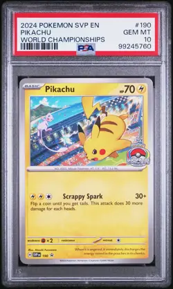2024 POKEMON SVP EN-SV BLACK STAR PROMO WORLD CHAMPIONSHIPS #190 PIKACHU PSA 10 - Image 1