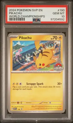 2024 POKEMON SVP EN-SV BLACK STAR PROMO WORLD CHAMPIONSHIPS #190 PIKACHU PSA 10 - Image 1