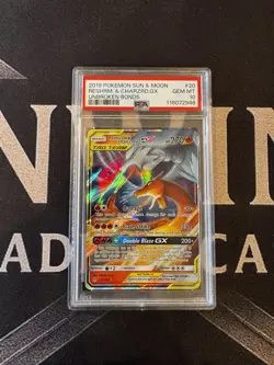 2019 POKEMON SUN & MOON UNBROKEN BONDS - #20 RESHIRAM & CHARIZARD GX - PSA 10 - Image 1