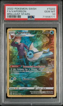 2022 Pokemon SWSH Brilliant Stars Vaporeon TG02/TG30 Trainer Gallery PSA 10 Gem - Image 1