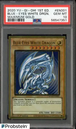 2020 Yu-Gi-Oh! 1st Edition Maximum Gold EN001 Blue-Eyes White Dragon PSA 10 - Image 1