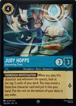 156/204 JUDY HOPPS UNCOVERING CLUES EN10 SUPER RARE DISNEY LORCANA CARD - Image 1