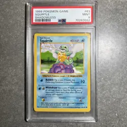 1999 Pokemon TCG Squirtle Base Set 63/102 Shadowless Common Card PSA 9 Mint - Image 1