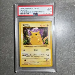 1999 Pokemon Base Set Shadowless Pikachu Yellow Cheeks Card 58/102 PSA 9 Mint - Image 1