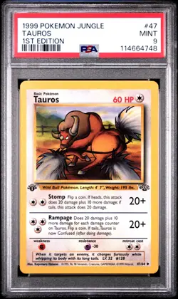 1999 POKEMON JUNGLE 1ST ED #47 TAUROS PSA 9 - Image 1