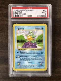 1999 Pokemon Game Squirtle Shadowless PSA 9 Mint - Image 1