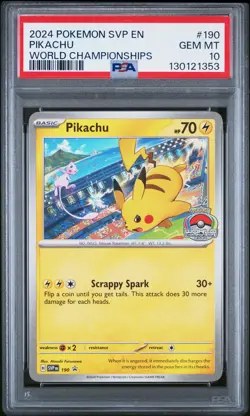 2024 POKEMON SVP EN-SV BLACK STAR PROMO WORLD CHAMPIONSHIPS #190 PIKACHU PSA 10 - Image 1