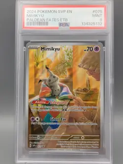2024 POKEMON SVP EN-SV PALDEAN FATES ETB PROMO #075 MIMIKYU PSA 9 - Image 1