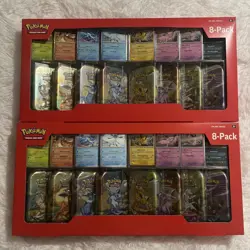 Pokemon Prismatic Evolutions 8 Mini-Tins with Promo Cards Costco 2-Pack IN HAND - Image 1