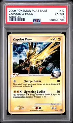 2009 POKEMON PLATINUM ARCEUS #12 ZAPDOS G-HOLO PSA 6 - Image 1