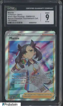 2021 Pokemon Black Star Promos SWSH121 Marnie Off Center Error CGC 9 MINT - Image 1