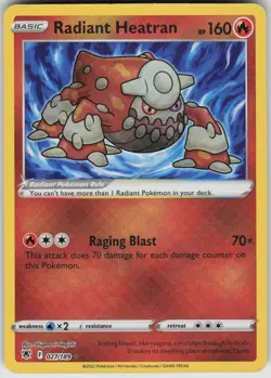 Pokemon Radiant Heatran 027/189 SWSH10: Astral Radiance Radiant Rare NM - Image 1