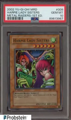 2002 YU-GI-OH! MRD-METAL RAIDERS #009 HARPIE LADY SISTERS 1ST ED. PSA 10 - Image 1