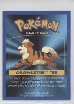 Growlithe Kellogg's Pokemon Game Tip Cards #58 1999 - Image 1