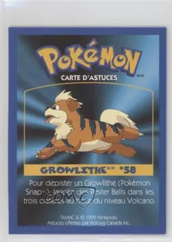 Growlithe Kellogg's Pokemon Game Tip Cards #58 1999 - Image 2