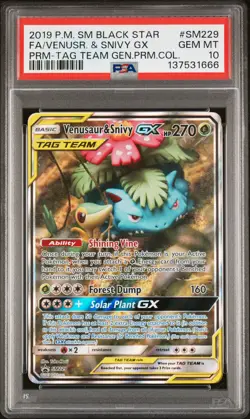 2019 POKEMON SM BLACK STAR PROMO #SM229 FULL ART/VENUSAUR & SNIVY GX PSA 10 - Image 1