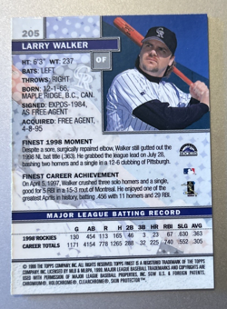 1999 Topps Finest - Larry Walker #205 Protective Covering - Image 2