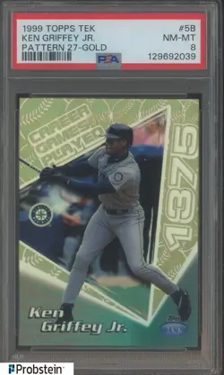 1999 Topps Tek Pattern 27 Gold #5B Ken Griffey Jr Mariners HOF 3/10 PSA 8 - Image 1