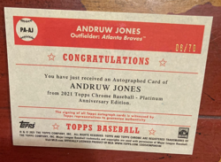2021 Topps Chrome Platinum Andruw Jones Certified Auto Autograph On Card #d 6/70 - Image 2