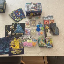 HUGE Pokemon TCG Accessories Lot Promo Card Coins Dice Stickers Tins - Image 1