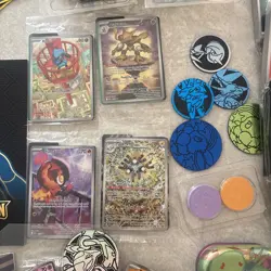 HUGE Pokemon TCG Accessories Lot Promo Card Coins Dice Stickers Tins - Image 2