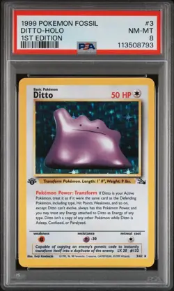 1999 Pokemon Fossil 1st Edition #3 Ditto - Holo PSA 8 - Image 1