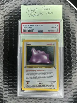 1999 Pokemon Fossil #3 Ditto-holo 1st Edition PSA NM-MT 8 - Image 1