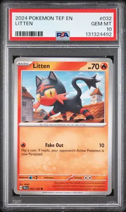 2024 POKEMON TEF EN-TEMPORAL FORCES #032 LITTEN PSA 10 - Image 1