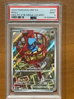 MINT PSA 9 Mega Evolution Riolu 010 (Pokemon Center Stamp) Holo Promo Pokemon - Image 1