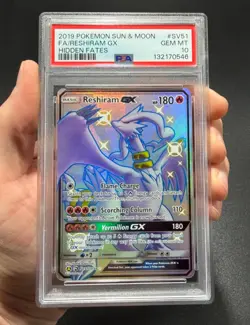 Pokemon Reshiram GX Hidden Fates Full Art #SV51 PSA 10 Gem Mint 2019 - Image 1