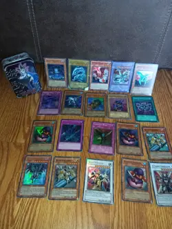 Vintage Yu-Gi-Oh TCG Card Lot Of 20 damaged holos! with tin - Image 1