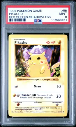 1999 POKEMON GAME RED CHEEKS-SHADOWLESS #58 PIKACHU PSA 9 - Image 1