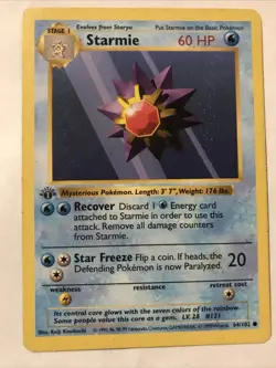 Pokemon TCG Starmie Base Set 64/102 Regular 1st Edition Shadowless Common Card - Image 1