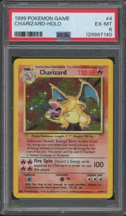 1999 Pokemon TCG Base Set Holo 4/102 #4 Charizard EX-MT PSA 6 - Image 1