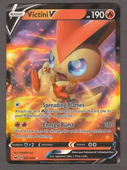 Victini V 025/202 Sword & Shield Base Set Ultra Rare Holo Pokemon Card NM - Image 1