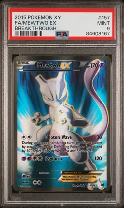 2015 POKEMON XY BREAKTHROUGH FULL ART/MEWTWO EX 157 PSA 9 - Image 1